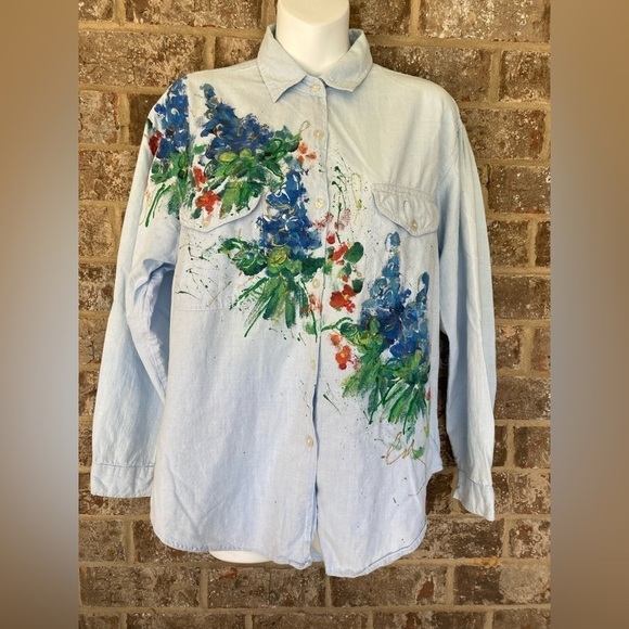 Vintage Tops - ASC International Clothing Andrew Sports Oversized Topstitch Denim Blouse